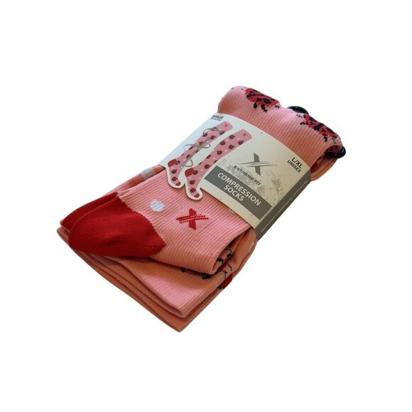 Extreme Fit Ladybug Compression Socks L/XL Knee High Supportive Pink Red Travel - Picture 6 of 11